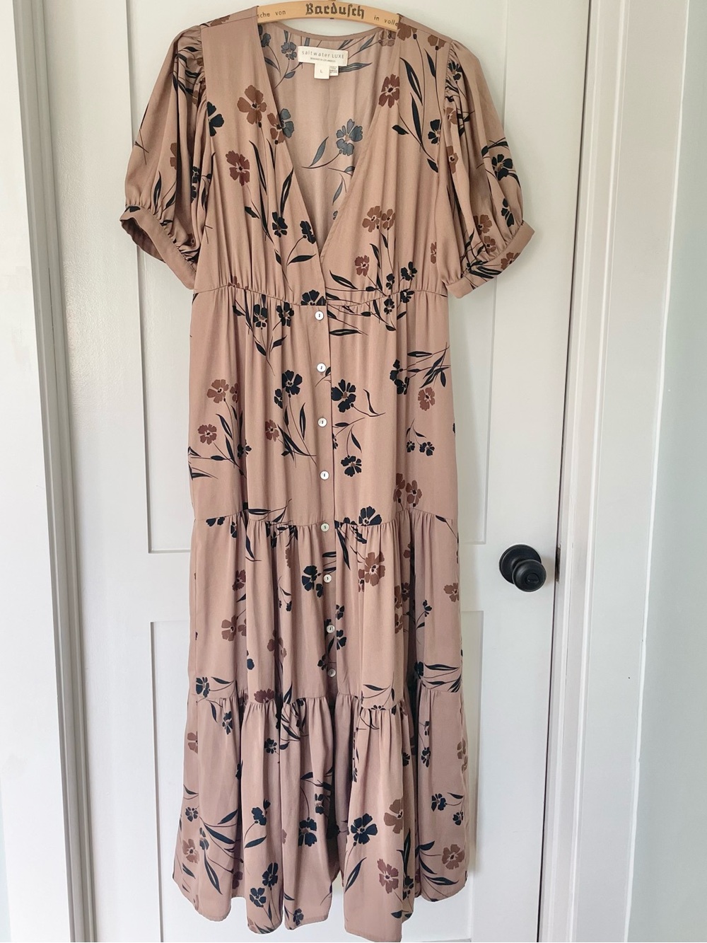 Saltwater Luxe Floral Tiered Maxi  Button Front Puff sleeve